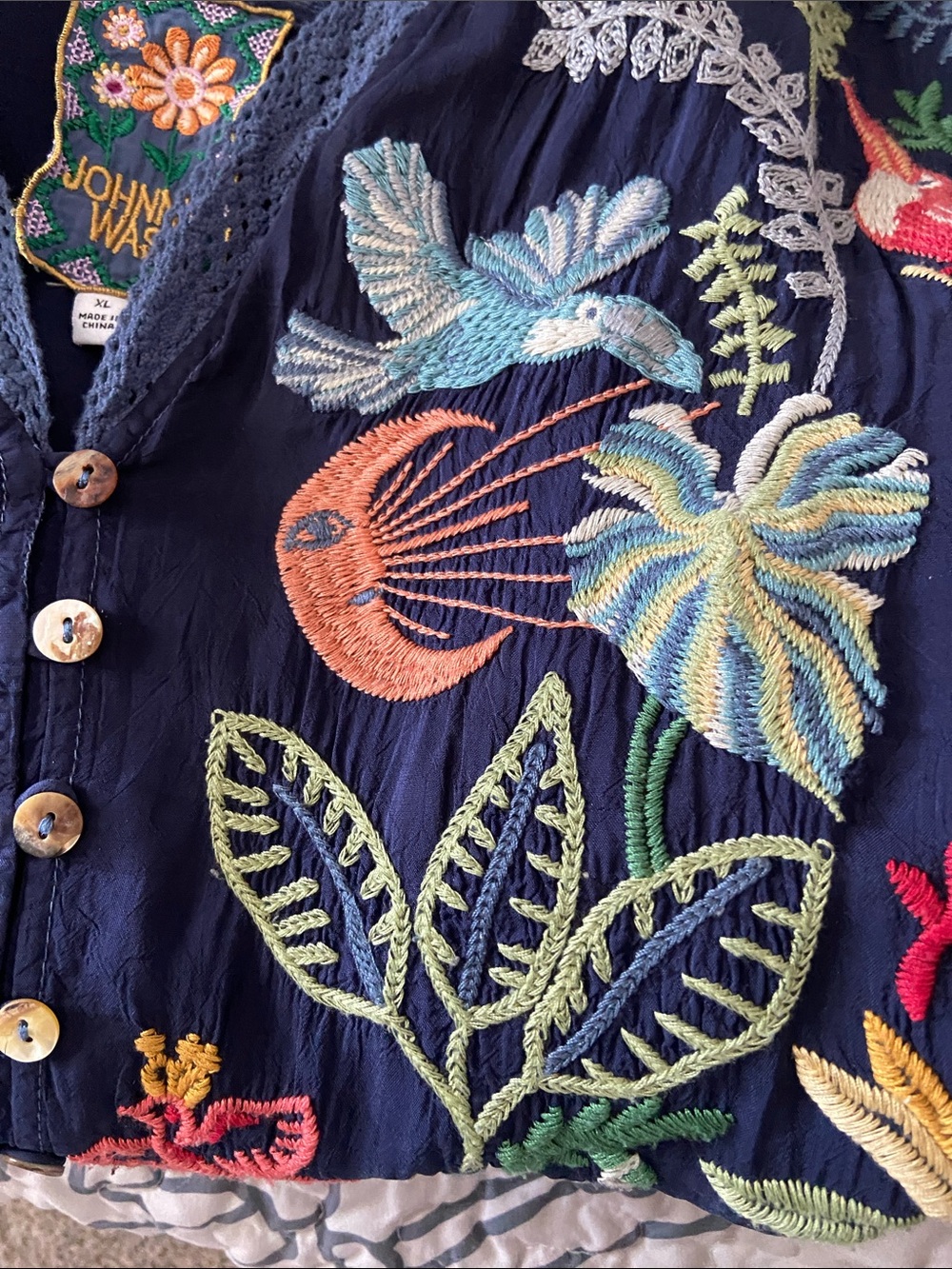 Johnny Was Navy Embroidered blouse - Picture 7 of 8